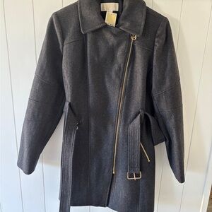 Women's Charcoal Asymmetrical Wool Coat